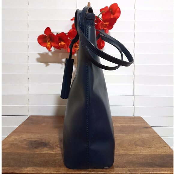 Kate Spade Newyork Leather Large Jana Shoulder Tote Bag Dark Blue - Picture 5 of 10